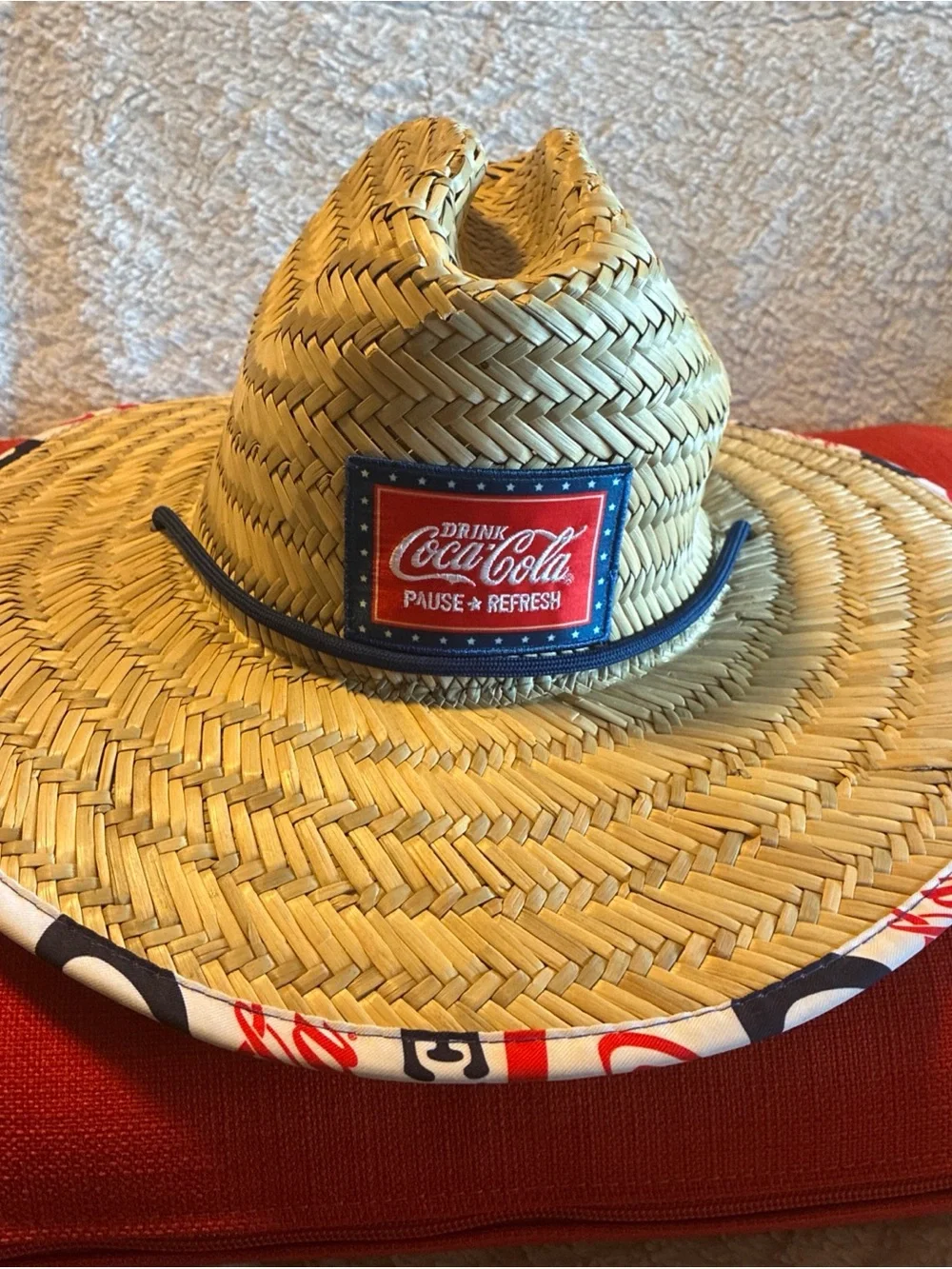 Coca-Cola Branded Straw Sun Hat - Natural Straw with Red & Blue Accents